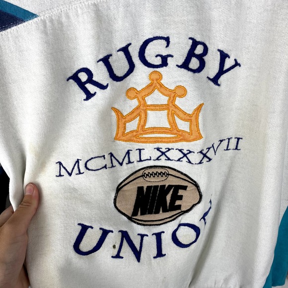 Vintage 80s 90s Nike Rugby Union Colorblock Crewneck Embroidered Size L - Picture 7 of 7